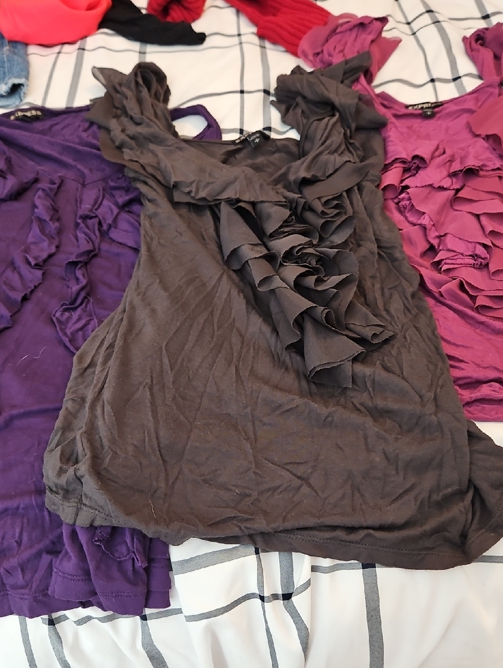 Express Ruffle Front Camisole - Dark Gray.very Cute With Ruffles On Neck Too.